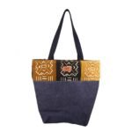 Cream Brown Mudcloth Jute Tote bag